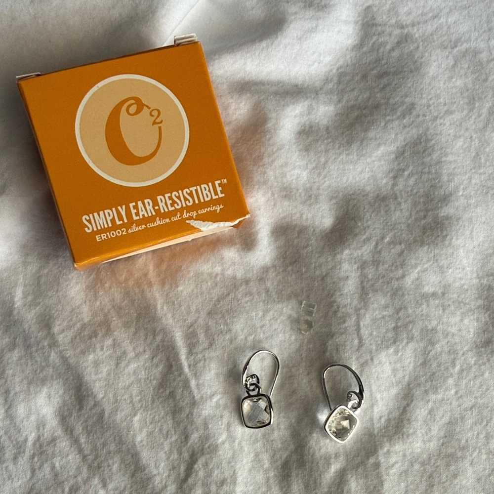 Origami Owl Simply Ear-Resistible Silver Drop Earrings with Clear Stones